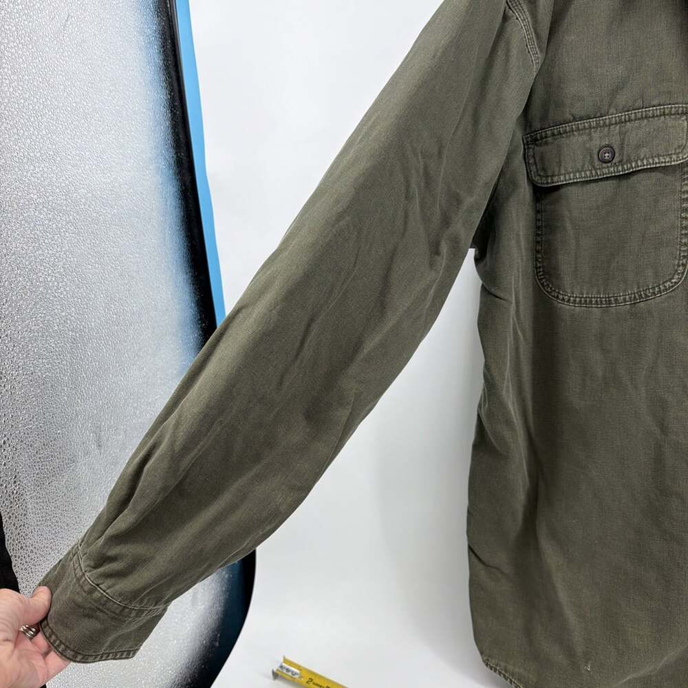 LL Bean Flannel Lined Canvas Shirt Jacket Mens Large L Olive Green Shacket Vtg - Picture 2 of 13